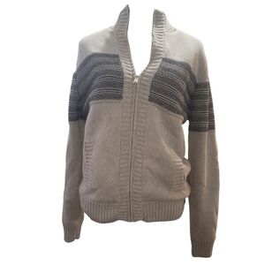 Davis & shire sherpa fleece lined zip up gray black cardigan sweater small